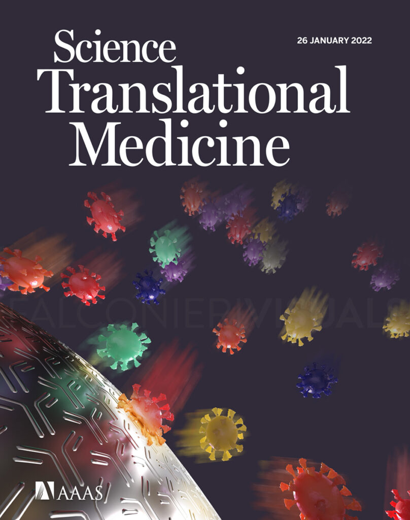 Multicolor virions hitting a steel wall made of antibodies